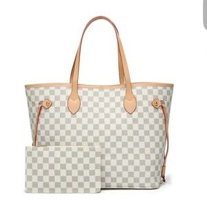 Designer Checkered Tote Bag with Pouch